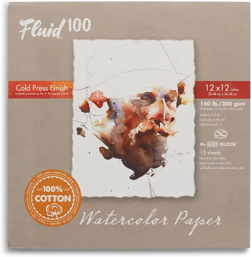 Vista 14 de Bloque de Papel Acuarela Fluid 100, 4 x 6 pulgadas, 15 Hojas, 140 libras (300 GSM) 100% Algodón, Ficha de Prensa Fría para Pintura Artística