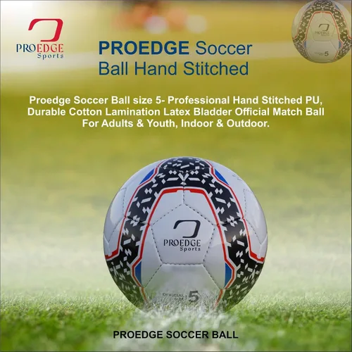 Vista 2 de ProEdge - Balón de fútbol tamaño 5, poliuretano profesional cosido a mano, laminado de algodón duradero, vejiga de látex, pelota