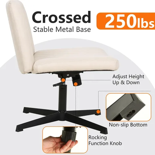 Vista 5 de Silla de oficina Criss Cross - Asiento ancho, sin brazos, altura ajustable, tela, beige