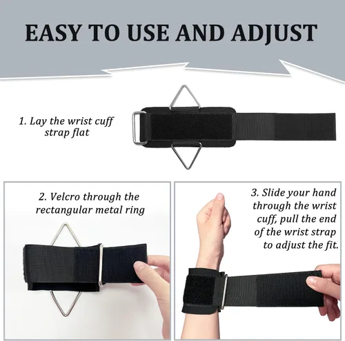Vista 7 de Paquete de 2 muñequeras para máquina de cable, acolchado de neopreno ajustable, talla única, correas de muñeca de fitness para hombres y mujeres