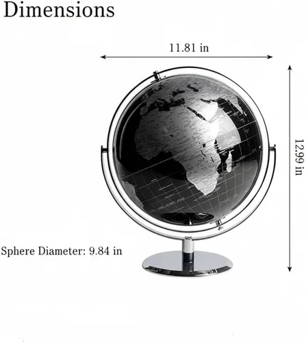 Vista 3 de Globo del mundo con soporte giratorio de acero inoxidable para adultos, elegante decoración y regalos para escritorio de oficina en casa para Negro