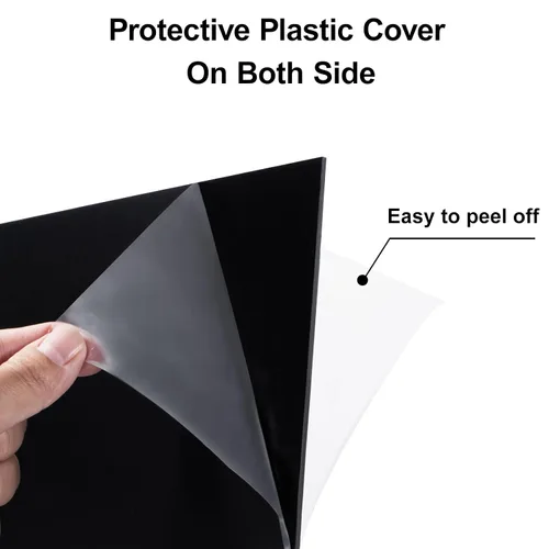 Vista 3 de Hojas acrílicas negras de plexiglás negro, paquete de 2 unidades cuadradas de acrílico negro en blanco de 12 x 12 pulgadas de grosor 1/12 pulgadas
