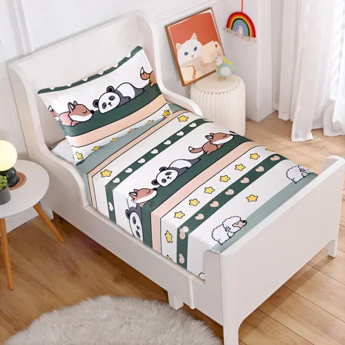 Vista 11 de Juego de 2 sábanas bajeras y fundas de almohada suaves para cama con bonitos patrones de cachorros, sábanas estampadas con patrón de perritos para 2