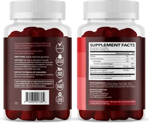 Vista 8 de Horny Goat Weed Gummies con vitamina B12, sabor a frambuesa, 30