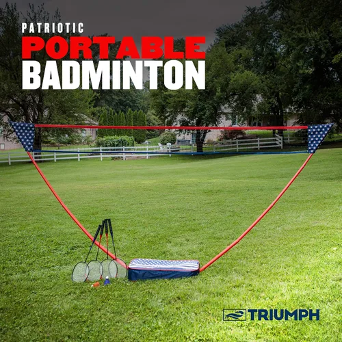 Vista 2 de Triumph Sports Juego de bádminton portátil patriótico con base independiente que se instala en cualquier superficie en cuestión de segundos,