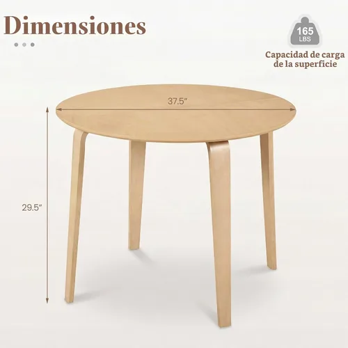 Vista 2 de GIANTEX Mesa de comedor redonda para 2-4, mesa de cocina de 37.5 pulgadas Natural
