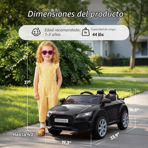 Vista 7 de Audi TTRS - Auto de paseo con licencia de 12 V para niños pequeños de 1 a 3 años con control remoto Negro