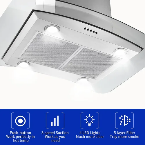 Vista 4 de JOEAONZ Campana extractora de isla de 30 pulgadas, acero inoxidable, 700 CFM, control de botón, ventilador de ventilación de escape de cocina