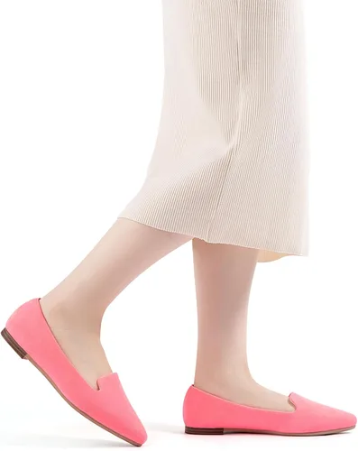Vista 5 de MUSSHOE - Zapatos planos de mujer, cómodos y sin cordones, Rosa encendido (Hot Pink Suede)