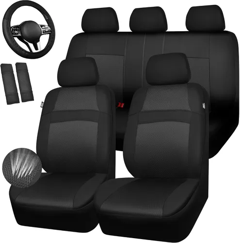 Vista 7 de CAR PASS - Fundas de asiento universales de 13 piezas de malla de aire 3D - 100% transpirables, juegos completos, cubierta de volante y cinturón