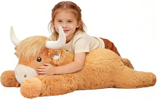 Vista 7 de Peluche de vaca gigante de las tierras altas de 39 pulgadas, juguete de peluche de ganado grande para niños y adultos, almohada de peluche esponjosa