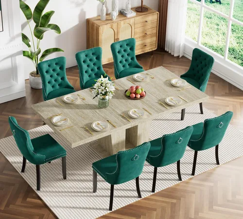 Vista 33 de Juego de mesa de comedor extensible marrón de 63 a 78.74 pulgadas para 4, juego de mesa de comedor de 5 piezas con 4 sillas, mesa de cocina