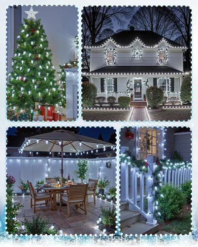 Vista 5 de Luces de Navidad C9 para exteriores con 100 clips de resorte de 65 pies, 100 LED, cadena de luces C9, impermeable, conectable, grado comercial