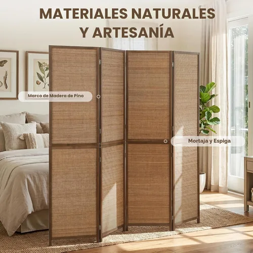 Vista 4 de HOMCOM Room Divider, 6 FT Tall Folding Privacy Screen, 4-Panel Boho Brown