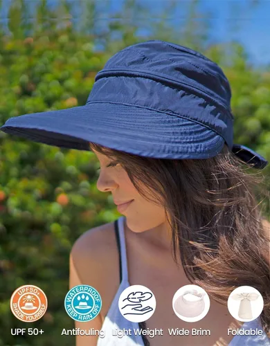 Vista 4 de Simplicity - Sombrero con protección solar UV UPF 50 para mujer, convertible en visera para playa