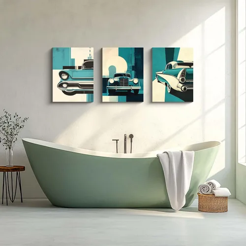 Vista 3 de NAN Wind 3 piezas de arte retro para pared de automóvil, impresión vintage clásica, verde azulado, azul, fondo geométrico abstracto de mediados