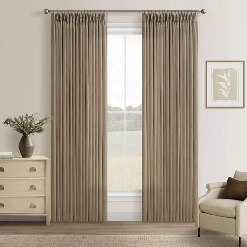 Vista 46 de TWODRAPES Cortinas de Lino Plisadas con Pinza Beige Blancas de 54 Pulgadas de Largo 2 Paneles para Comedor Cocina Dormitorio Plisadas Semi