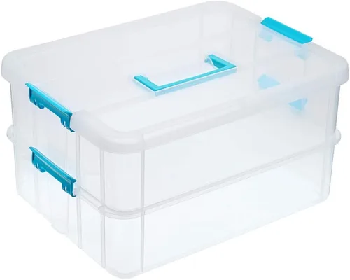 Vista 11 de BTSKY Caja de almacenamiento portátil multiusos de 2 capas, organizador de almacenamiento portátil multiusos para organizar papelería, costura, Negro