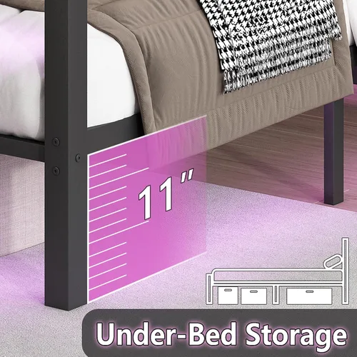 Vista 6 de CLIBFENG Base de cama de tamaño matrimonial con cabecero y estribo, soporte de listones de acero, marco de cama LED con estación de carga, base