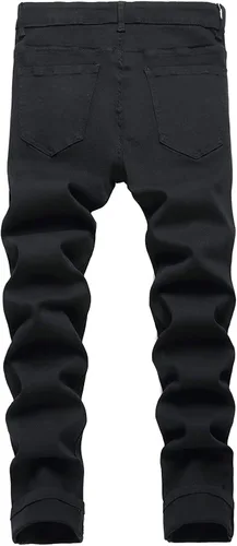 Vista 2 de Baylvn Pantalones de mezclilla para hombre, rasgados, desgastados, rectos, ajustados, casuales, a la moda