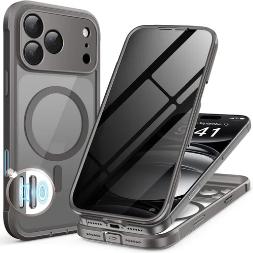 Vista 118 de BERFY Funda para iPhone 12 Pro Max, compatible con MagSafe, protector de pantalla de privacidad integrado y protección de cámara, antiespía