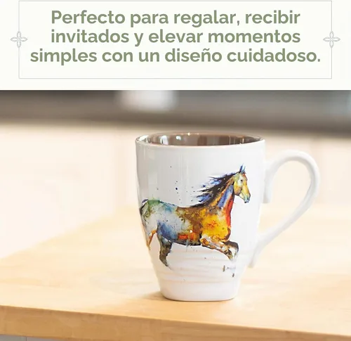 Vista 4 de Dean Crouser Running Horse - Taza de cerámica brillante con asa, color marrón, 16 onzas
