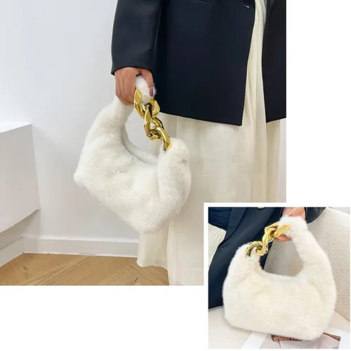 Vista 3 de Bolso de mano de felpa de piel sintética de invierno para mujer, bolsa de bola de masa mullida, mini bolso esponjoso con asa superior, bolso pequeño
