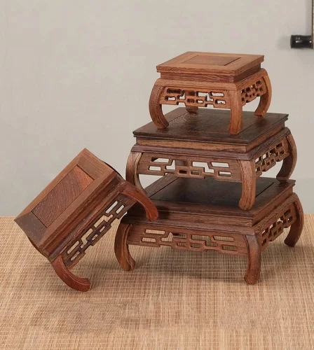 Vista 8 de GOLDY&WENDY Base de madera hecha a mano de ala de pollo cuadrada tallada artesanía pedestal florero Buddha planta tanque de peces soporte