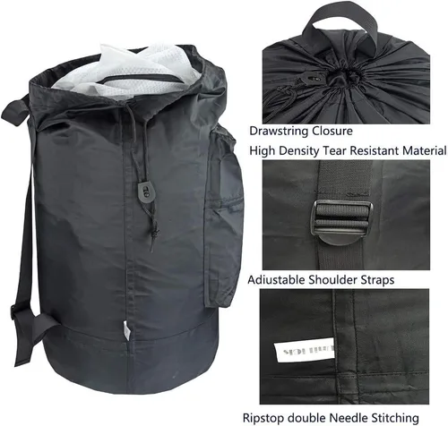Vista 2 de Mochila lavable con bolsillo con cremallera, bolsa de ropa resistente, 2 correas de hombro ajustables fuertes con cierre de cordón para viajes