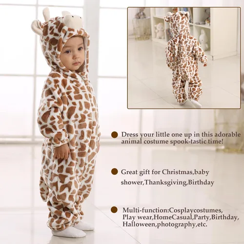 Vista 7 de TONWHAR Disfraz de Halloween para bebés y niños pequeños, traje de nieve para niños (3.5-4.5 añosaltura 41-46 pulgadas, vaca marrón)