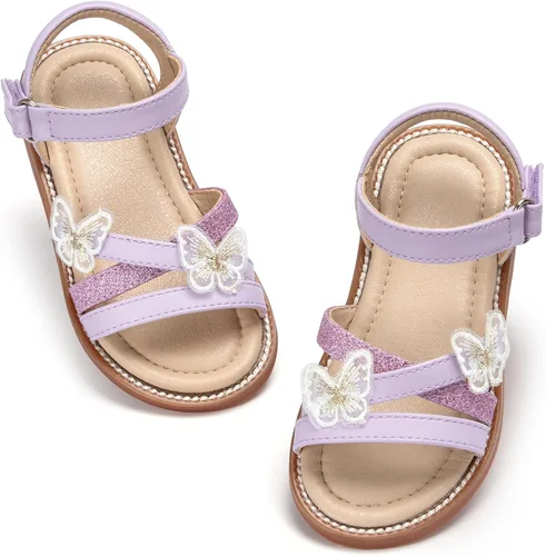 Vista 31 de Sandalias de verano para niñas con puntera abierta, sandalias planas de princesa con suela cómoda D742 Oro