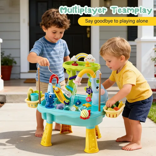 Vista 7 de 2027 Upgraded Toddlers 1-3 Water Table with Electric Pump, Kids Water Table with Faucet Play Food Accessories Fishing Toy, Kitchen Play Sink Toys