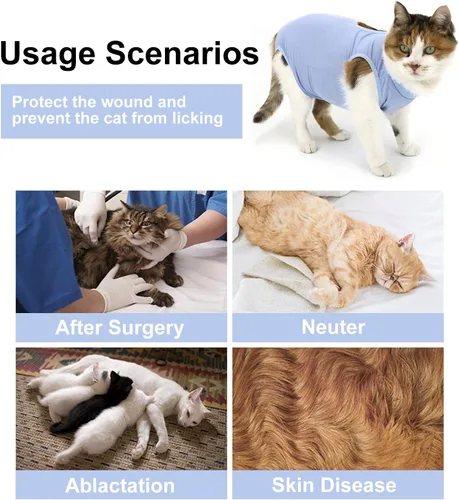 Vista 4 de Traje de recuperación para gatos, ropa de recuperación quirúrgica para heridas abdominales o enfermedades de la piel, mameluco de gatos después