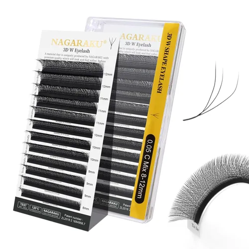 Vista 346 de NAGARAKU Extensiones de pestañas prefabricadas en abanico 3D W 0.05 C 0.315 0.05-C 3D W