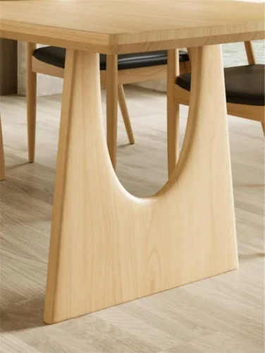 Vista 3 de Mesa de comedor de madera maciza rectangular moderna en la naturaleza con mesa de pedestal doble solo para comedor, cocina, mesa de ocio, 47.5