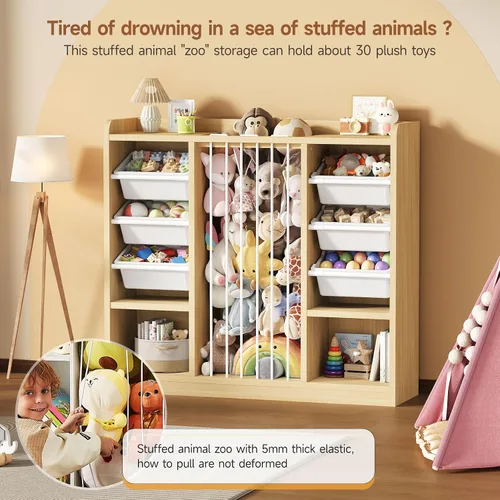 Vista 4 de ONBRILL Organizador de almacenamiento de juguetes con 6 contenedores de plástico extraíbles, almacenamiento de animales de peluche para niños