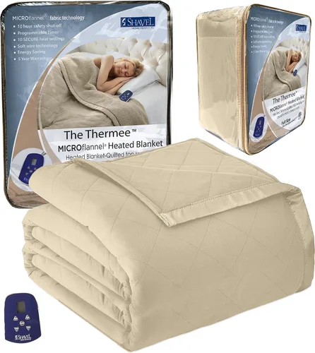 Vista 8 de Thermee Manta térmica de microfranela tamaño Queen – 10 ajustes, programable, calentamiento rápido, cuadros rústicos