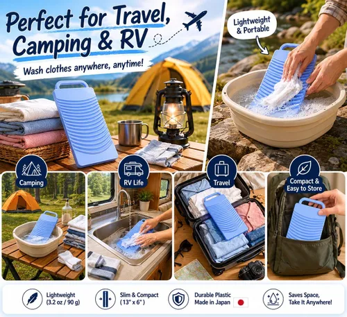 Vista 5 de JapanBargain, Tabla de lavado de plástico japonesa portátil para entrenamiento de niños, viajes y campamento, 13 x 6 pulgadas, fabricada en Japón