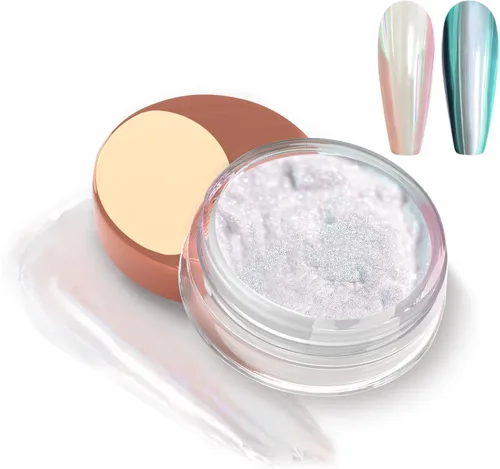 Vista 8 de Allstarry Polvo de uñas cromado blanco esmalte Aurora Donut Effect Pigment A-Glaze Blanco