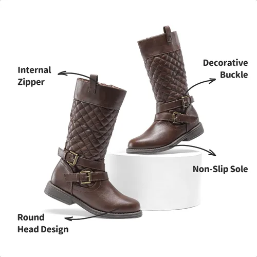 Vista 4 de DREAM PAIRS Botas de equitación de moda hasta la rodilla para niñas