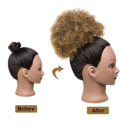 Vista 4 de Cola de caballo afro abombada para cabello natural, con cordón para cola de caballo afro, corto, afro, con cordón para cola de caballo rizado #1BT27