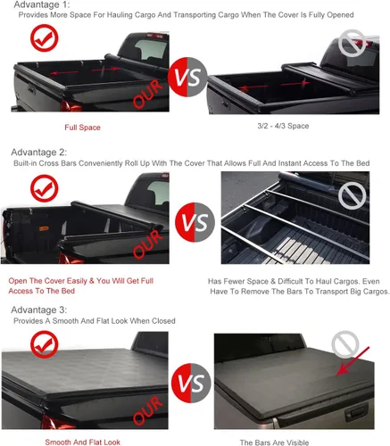Vista 8 de Cubierta para cama de camioneta enrollable y suave de 5.5 pies 66.7" con montaje superior impermeable + tira de sellado para Tundra 2022-ahora