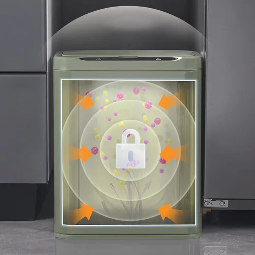Vista 8 de ELPHECO Basurero de acero inoxidable para oficina, con sensor de movimiento, sin contacto, cubo de basura inteligente automático para cocina, Verde
