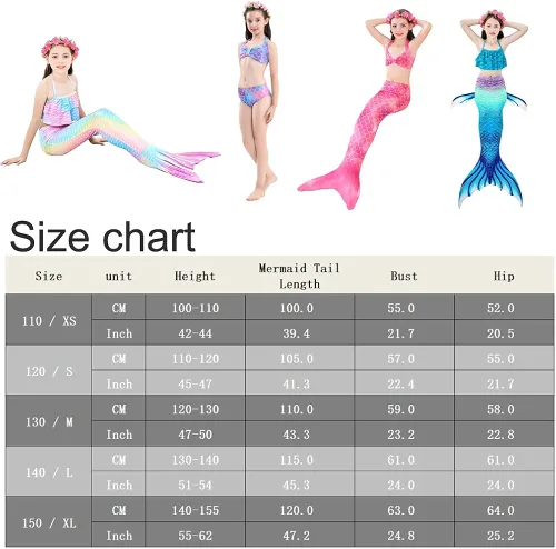 Vista 7 de Traje de baño para niñas con colas de sirena para nadar, traje de baño de princesa con guirnalda