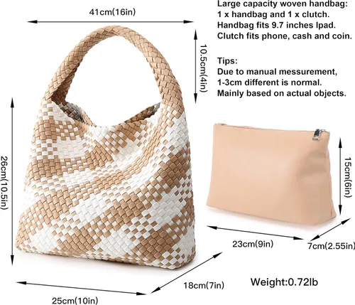 Vista 3 de Bolso tejido para mujer, bolso tote de cuero vegano grande para verano, playa, viaje, bolso de mano y cartera retro hecho a mano, bolso de hombro