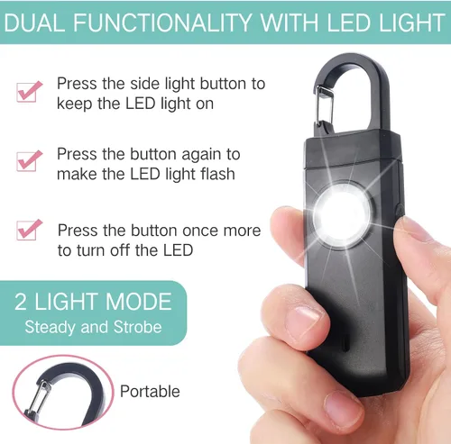 Vista 4 de Tellegloww 6 unidades de alarma personal de seguridad personal de 130 dB para mujeres, llaveros de alarma personal con sirena fuerte con luz