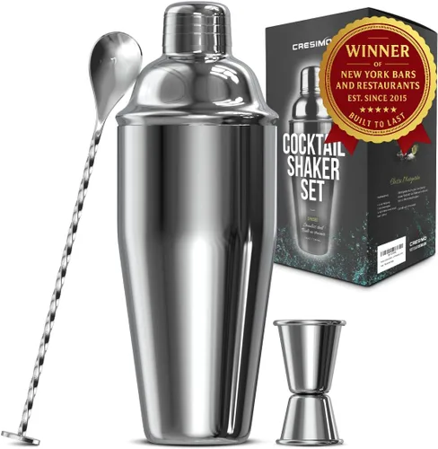 Vista 9 de Vaso medidor de acero inoxidable coctelera para Martini Cresimo, 24 onzas y con libro virtual de recetas para cóctel (4 piezas).