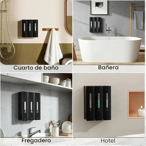 Vista 6 de Shampoo and Conditioner Dispenser Wall Mounted for Bathroom Hotel Black