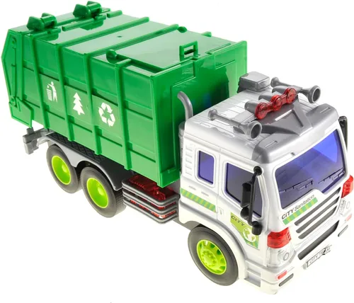 Vista 2 de PowerTRC Camión de basura de juguete con camión de basura, camión de basura alimentado por fricción para niños pequeños, camión de reciclaje