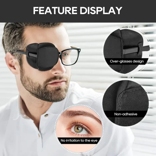 Vista 5 de eZAKKA Parches para ojos para adultos y niños, para ojo izquierdo y derecho, 2 piezas de parches médicos para anteojos de seda para ojos perezosos